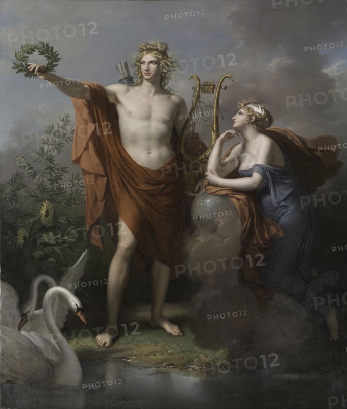 Apollo, God of Light, Eloquence, Poetry and the Fine Arts with Urania, Muse of Astronomy, 1798. Charles Meynier (French, 1768-1832). Oil on canvas; overall: 275 x 235 cm (108 1/4 x 92 1/2 in.)