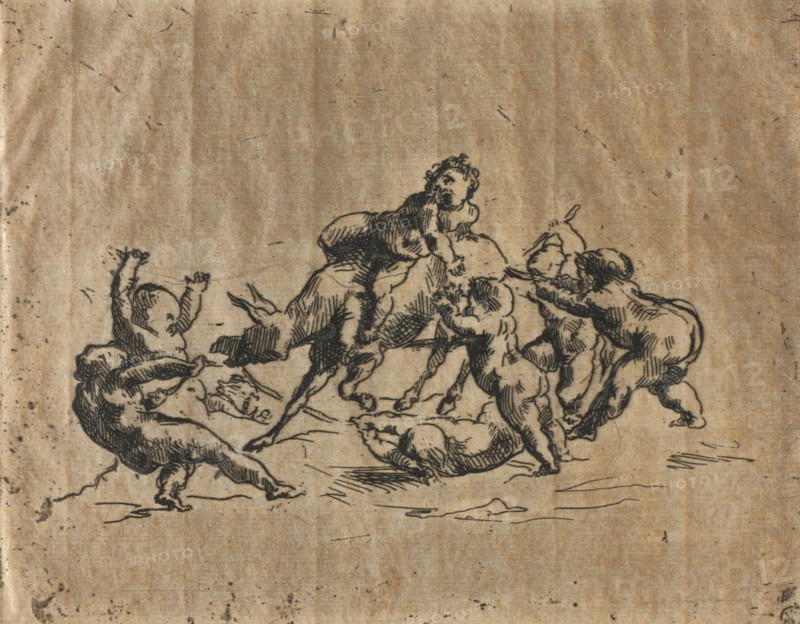 Bacchanal with Children and Donkey. Jean-Baptiste Carpeaux (French, 1827-1875). Etching; sheet: 16.7 x 23.4 cm (6 9/16 x 9 3/16 in.); platemark: 11.3 x 14.4 cm (4 7/16 x 5 11/16 in.).