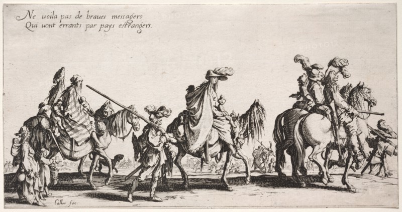 The Bohemians: The Bohemians Marching: The Vanguard, c. 1621-1625. Jacques Callot (French, 1592-1635). Etching and engraving; sheet: 12.4 x 23.6 cm (4 7/8 x 9 5/16 in.).