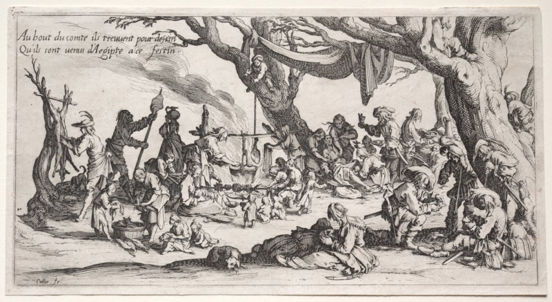The Bohemians: The Stopping Place: The Feast of the Bohemians, c.1621-1625. Jacques Callot (French, 1592-1635). Etching and engraving; sheet: 13.1 x 24.4 cm (5 3/16 x 9 5/8 in.); platemark: 12.5 x 23.8 cm (4 15/16 x 9 3/8 in.)