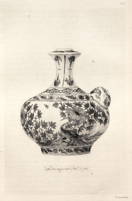 Book by Albert Jacquemart: History of the Ceramic Art: A Descriptive and Philosophical Study of the Pottery of All Ages and All Nations: Persia: Soft Porcelain- Gargoulette, Decorated with the Simorg (Plate VI), 1877. Jules Jacquemart (French, 1837-1880). Etching; sheet: 25.5 x 18 cm (10 1/16 x 7 1/16 in.); platemark: 19 x 13 cm (7 1/2 x 5 1/8 in.).