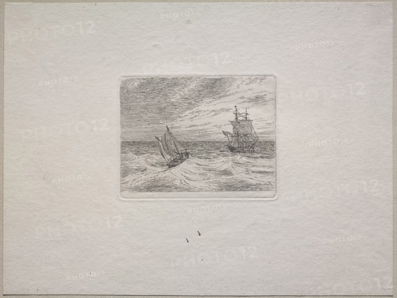 Rough Seas with a Two-master and Sailboat, 1838. Johann Christian Clausen Dahl (Norwegian, 1788-1857). Etching; sheet: 20 x 26.7 cm (7 7/8 x 10 1/2 in.); platemark: 8.4 x 10.8 cm (3 5/16 x 4 1/4 in.)