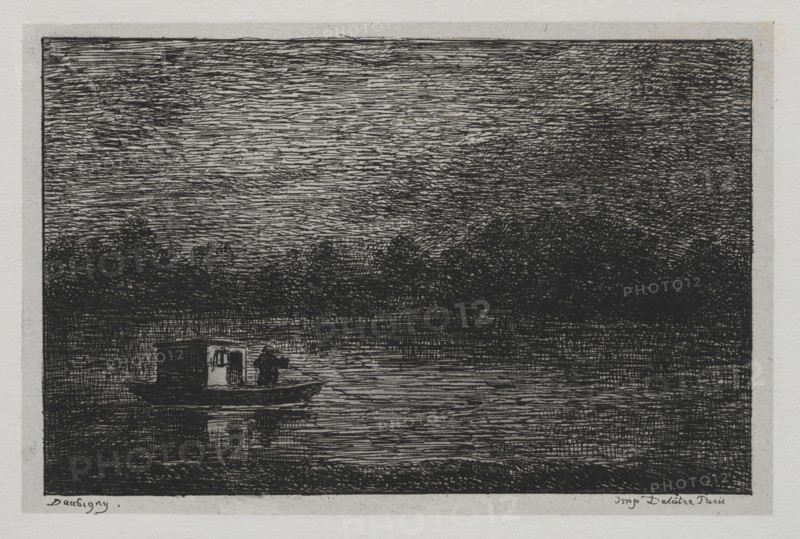 The Boat Trip:  Night Voyage or Net Fishing (second version), 1861. Charles François Daubigny (French, 1817-1878). Etching with chine collé; sheet: 31.5 x 44.7 cm (12 3/8 x 17 5/8 in.); platemark: 14.1 x 19 cm (5 9/16 x 7 1/2 in.).