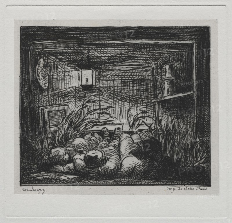 The Boat Trip:  Bedding Down Aboard the "Botin" (Night on the Boat), 1861. Charles François Daubigny (French, 1817-1878). Etching with chine collé; sheet: 31.6 x 45 cm (12 7/16 x 17 11/16 in.); platemark: 13.5 x 14 cm (5 5/16 x 5 1/2 in.)