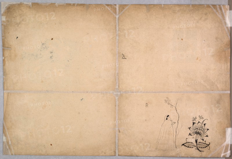 Two Elephants Fighting in a Courtyard Before Muhammad Shah, c. 1730-40. Attributed to Nainsukh (Indian, 1710-1778). Ink and color on paper; overall: 62.5 x 42 cm (24 5/8 x 16 9/16 in.).