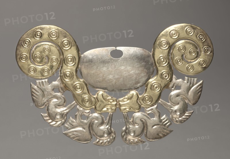Nose Ornament with Serpents and Long-necked Birds, c. 100-300. Peru, North Coast, Moche culture (50-800), Early Intermediate Period (AD 0-700). Gold alloy and silver; overall: 7.6 x 13.9 cm (3 x 5 1/2 in.).