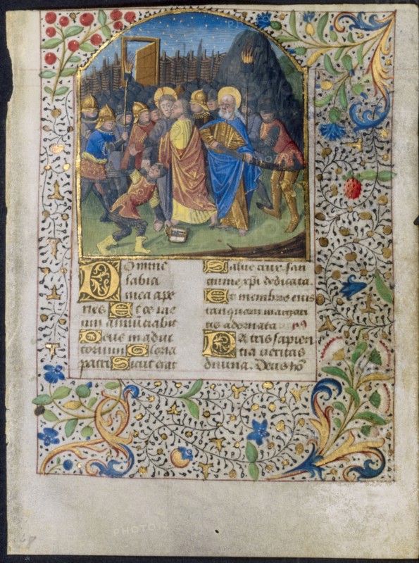 Leaf from a Book of Hours: The Betrayal of Christ, c. 1470-1485. Circle of Maître François (French). Ink, tempera and gold on vellum; leaf: 12.4 x 9.3 cm (4 7/8 x 3 11/16 in.)