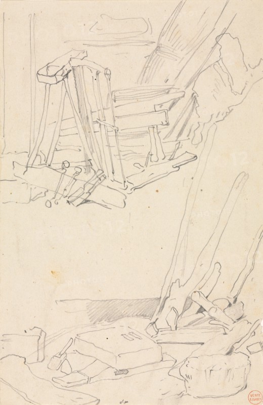 Studies of Wood and Farm Implements. Eugène Isabey (French, 1803-1886). Graphite; sheet: 21.5 x 14 cm (8 7/16 x 5 1/2 in.).