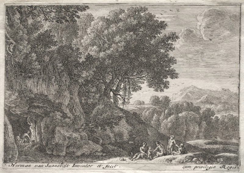 Landscape with Satyrs. Herman van Swanevelt (Dutch, c. 1600-1655). Etching; sheet: 12.1 x 17.2 cm (4 3/4 x 6 3/4 in.); platemark: 11.4 x 16.5 cm (4 1/2 x 6 1/2 in.).
