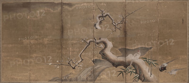 Winter Scene with Plum Trees and Pheasants , early 1600s. Kano Naonobu (Japanese, 1607-1650). Pair of six-fold screens, mineral pigments and gold leaf on paper; overall: 170.2 x 369.4 cm (67 x 145 7/16 in.).