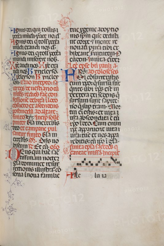 Missale: Fol. 171: Music for "Alleluia" etc. at beginning of Easter, 1469. Bartolommeo Caporali (Italian, c. 1420-1503), assisted by Giapeco Caporali (Italian, d. 1478). Ink; overall: 35 x 25 cm (13 3/4 x 9 13/16 in.).