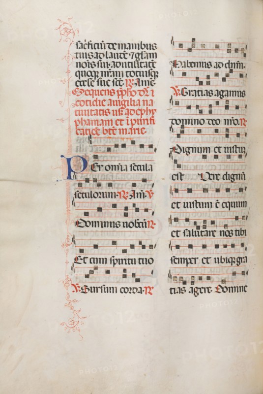 Missale: Fol. 176v: Music for various ordinary prayers, 1469. Bartolommeo Caporali (Italian, c. 1420-1503), assisted by Giapeco Caporali (Italian, d. 1478). Ink; overall: 35 x 25 cm (13 3/4 x 9 13/16 in.).