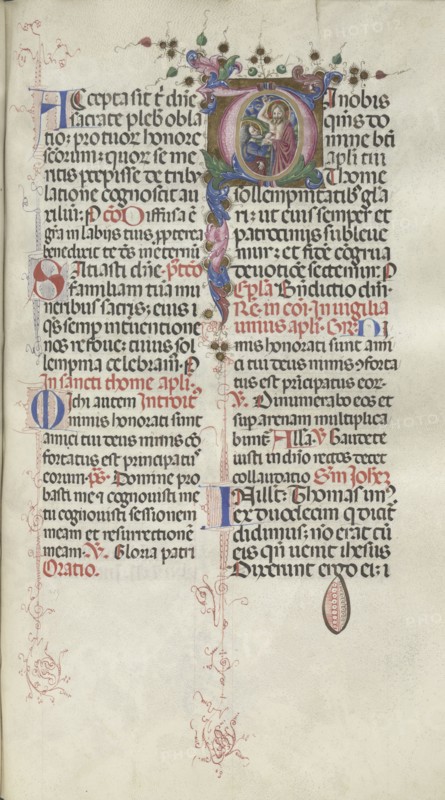 Missale: Fol. 262: Saint Thomas, 1469. Bartolommeo Caporali (Italian, c. 1420-1503), assisted by Giapeco Caporali (Italian, d. 1478). Ink, tempera and burnished gold on vellum ; overall: 35 x 25 cm (13 3/4 x 9 13/16 in.).
