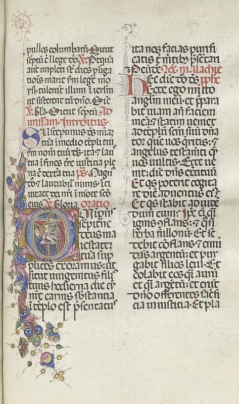 Missale: Fol. 270: Presentation of Christ to Simeon, 1469. Bartolommeo Caporali (Italian, c. 1420-1503), assisted by Giapeco Caporali (Italian, d. 1478). Ink, tempera and burnished gold on vellum ; overall: 35 x 25 cm (13 3/4 x 9 13/16 in.).