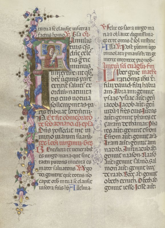 Missale: Fol. 311v: Saint Anne holding the newborn Virgin, 1469. Bartolommeo Caporali (Italian, c. 1420-1503), assisted by Giapeco Caporali (Italian, d. 1478). Ink, tempera and burnished gold on vellum ; overall: 35 x 25 cm (13 3/4 x 9 13/16 in.)