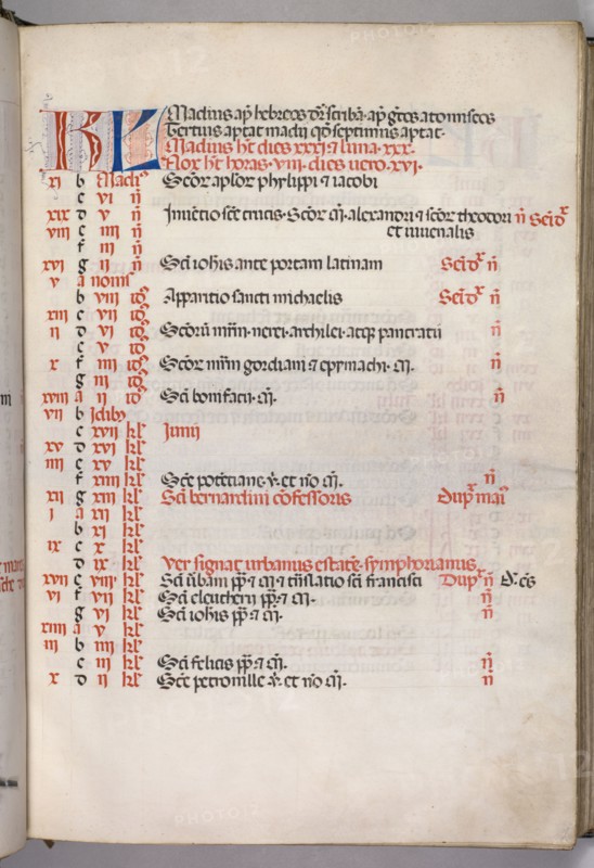 Missale: Fol. 5r: May Calendar Page, 1469. Bartolommeo Caporali (Italian, c. 1420-1503), assisted by Giapeco Caporali (Italian, d. 1478). Ink, tempera and burnished gold on vellum ; overall: 35 x 25 cm (13 3/4 x 9 13/16 in.).