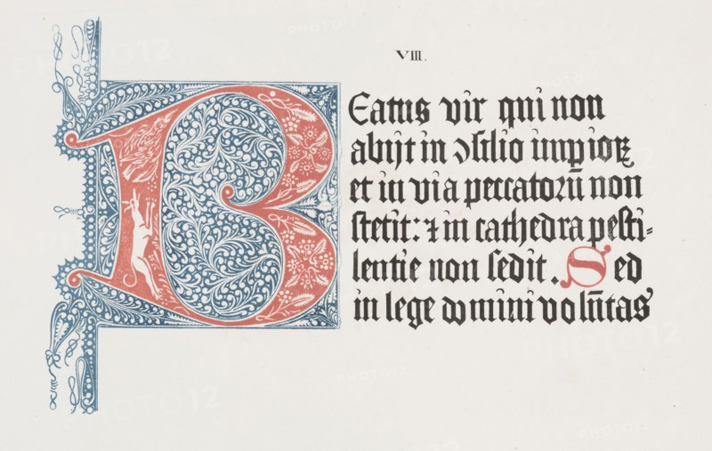 Art of the Lithograph: Psalter- Initial B, Plate VIII, 1818-1819. Alois Senefelder (German, 1771-1834). Color lithograph; sheet: 22.9 x 30.8 cm (9 x 12 1/8 in.); image: 14.5 x 22.2 cm (5 11/16 x 8 3/4 in.)