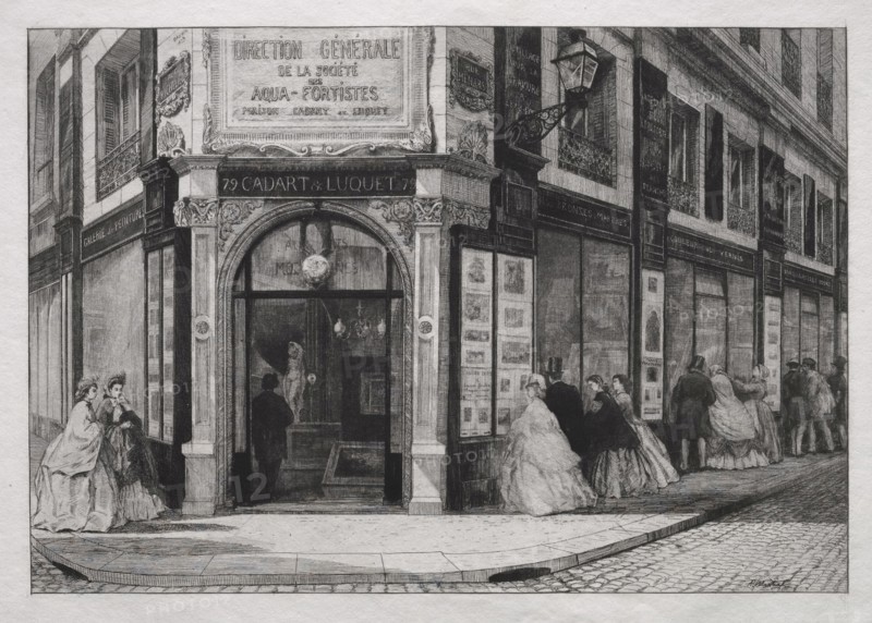 Siège de la Société des Aquafortistes, 1864. Adolphe Théodore Jules Martial Potémont (French, 1828-1883). Etching; sheet: 34.8 x 54.9 cm (13 11/16 x 21 5/8 in.); platemark: 28.5 x 38.9 cm (11 1/4 x 15 5/16 in.).
