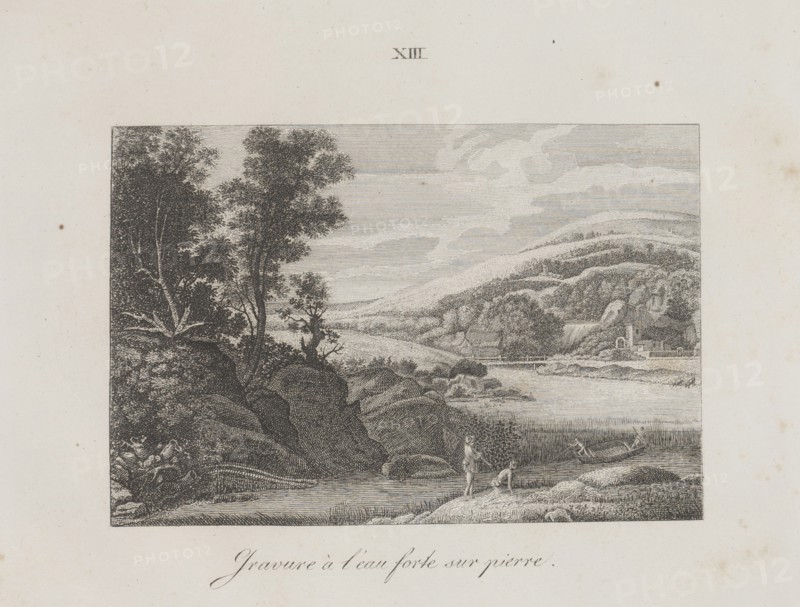 Art of the Lithograph: River Landscape, Plate XIII , 1819. Alois Senefelder (German, 1771-1834). Lithograph; sheet: 23 x 29.8 cm (9 1/16 x 11 3/4 in.); image: 10.9 x 16.3 cm (4 5/16 x 6 7/16 in.).
