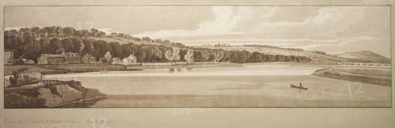 A Selection of Twenty of the Most Picturesque Views in Paris: View of St. Cloud and Mount Calvary taken from Pont de Sêve, 1802. Thomas Girtin (British, 1775-1802), Frederick Christian Lewis (British, 1779-1856). Softground etching and aquatint, printed in brown; sheet: 16.9 x 49.4 cm (6 5/8 x 19 7/16 in.); image: 12.7 x 48 cm (5 x 18 7/8 in.)
