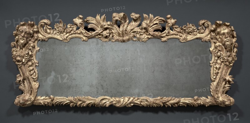 Overmantel Mirror, c. 1740. James Pascall (British, d. late 1740s). Carved giltwood and glass; overall: 78 x 186 cm (30 11/16 x 73 1/4 in.).