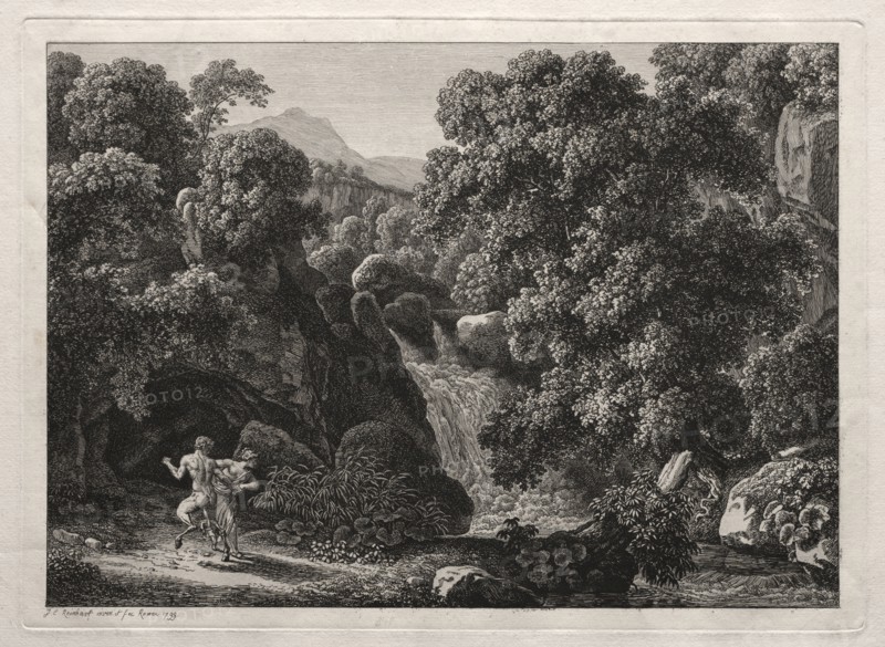 Heroic Landscape: The Satyr and the Nymph, 1799. Johann Christian Reinhart (German, 1761-1847). Etching; sheet: 42 x 53.4 cm (16 9/16 x 21 in.); platemark: 21.3 x 29.5 cm (8 3/8 x 11 5/8 in.)