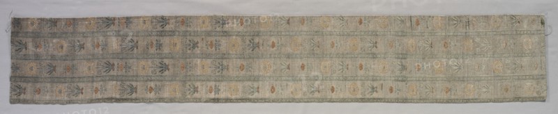 Surround for Turkish Silk Cushion Cover, early 1600s. Iran, Safavid period, late 17th - 18th c.. Plain weave with inner warps and with continuous and discontinuous supplementary wefts bound in plain and 1/3 Z twill order; silk, silver-metal thread; overall: 139.7 x 22.9 cm (55 x 9 in.)