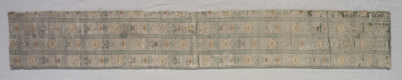 Surround for Turkish Silk Cushion Cover, early 1600s. Iran, Safavid period, late 17th - 18th c.. Plain weave with inner warps and with continuous and discontinuous supplementary wefts bound in plain and 1/3 Z twill order; silk, silver-metal thread; overall: 140.3 x 21 cm (55 1/4 x 8 1/4 in.).