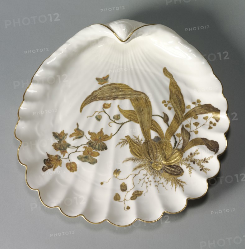 Tray, 1882-1890. Ott & Brewer Company (American). Porcelain with gilt decoration; overall: 7 x 38 x 40 cm (2 3/4 x 14 15/16 x 15 3/4 in.).