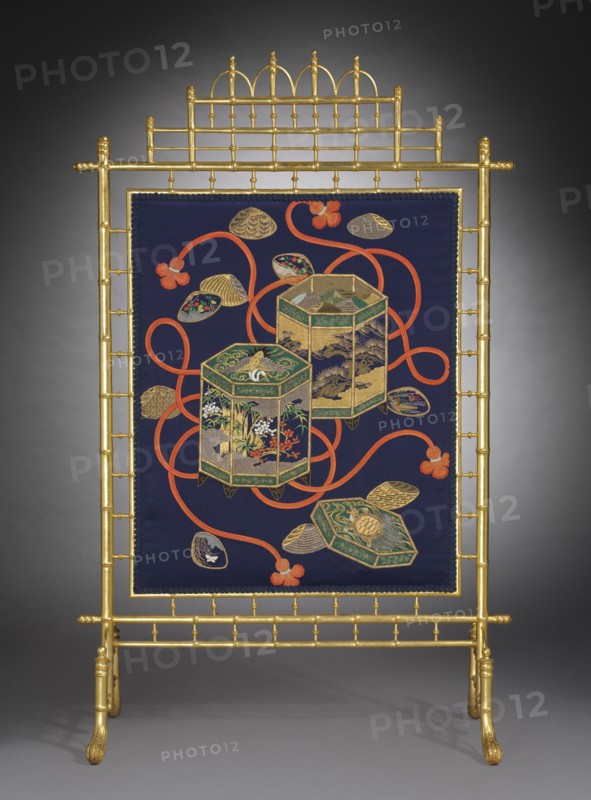 Fire Screen, c. 1870-1880. France, 19th century. Gilt faux bamboo frame with hand embroidered silk panel; overall: 135.9 x 86.4 x 40.6 cm (53 1/2 x 34 x 16 in.).