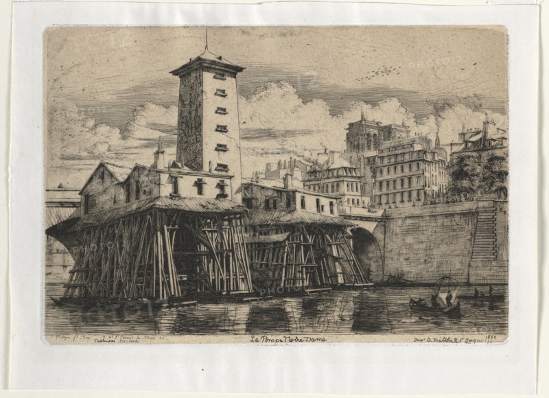 Notre Dame Pumphouse, Paris , 1852. Charles Meryon (French, 1821-1868). Etching on chine collé; sheet: 21 x 28.2 cm (8 1/4 x 11 1/8 in.); platemark: 17.2 x 25.2 cm (6 3/4 x 9 15/16 in.)