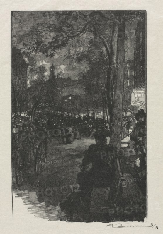 published in La Revue Illustree: Boulevard Montmartre, Evening, 1890. Auguste Louis Lepère (French, 1849-1918). Wood engraving; sheet: 30.7 x 23.1 cm (12 1/16 x 9 1/8 in.); image: 19 x 12.2 cm (7 1/2 x 4 13/16 in.)