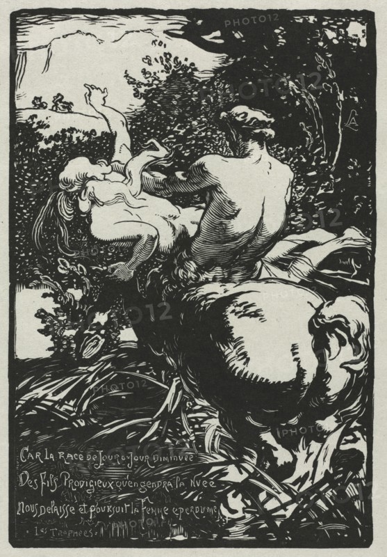 The Centaur, 1896. Auguste Louis Lepère (French, 1849-1918). Woodcut; sheet: 27.8 x 18.6 cm (10 15/16 x 7 5/16 in.); platemark: 20.8 x 14.2 cm (8 3/16 x 5 9/16 in.)