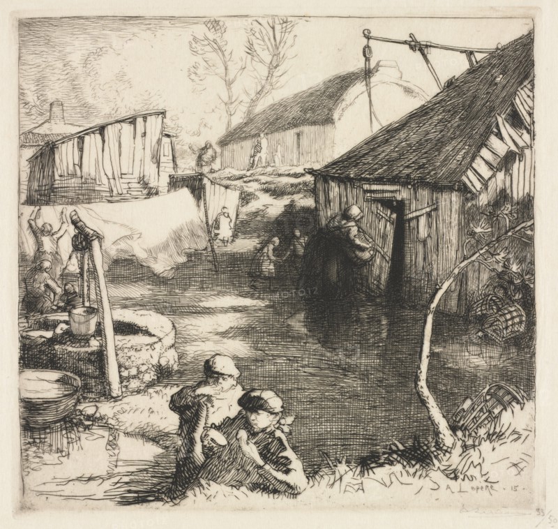 Fishermen's Quarters (Saint-Jean-de-Monts), 1915. Auguste Louis Lepère (French, 1849-1918). Etching; sheet: 23.3 x 28.9 cm (9 3/16 x 11 3/8 in.); image: 18.5 x 19.4 cm (7 5/16 x 7 5/8 in.); plate: 19.2 x 20.1 cm (7 9/16 x 7 15/16 in.)