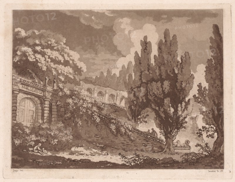 Stairs in an Italian Garden, 1766. Jean-Claude-Richard Saint-Non (French, 1727-1791), after Jean-Honoré Fragonard (French, 1732-1806). Etching and aquatint; sheet: 28.5 x 39.6 cm (11 1/4 x 15 9/16 in.); platemark: 21.5 x 28.3 cm (8 7/16 x 11 1/8 in.)