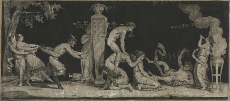 Bacchanal, The Game of Leap Frog, c. 1785. Laurent Guyot (French, 1756-), after wax relief by Antoine-François Gérard (French, 1760-1843), Jean Guillaume Moitte (French, 1746-1810). Etching and aquatint on silk; image: 17 x 39.4 cm (6 11/16 x 15 1/2 in.); mounted: 20.3 x 45.1 cm (8 x 17 3/4 in.)