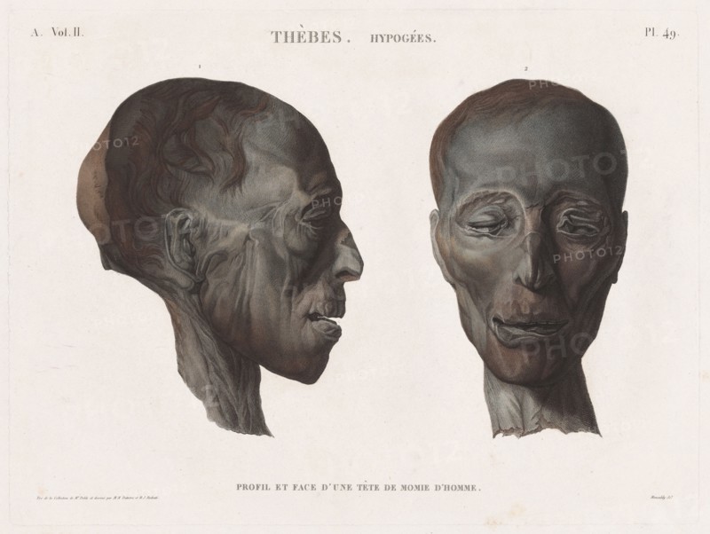 Description of Egypt: Thebes. Hypogees Vol. II, Pl. 49. Antoine Maxime Monsaldy (French, 1768-1816), after André Dutertre (French, 1753-1842), after Henry Joseph Redouté (French, 1766-1853). Etching, hand-colored; sheet: 54.3 x 71.6 cm (21 3/8 x 28 3/16 in.); platemark: 37.8 x 50.8 cm (14 7/8 x 20 in.).