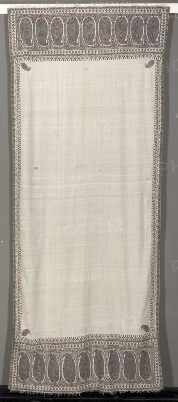 Long Shawl, c. 1815. India, Kashmir, 19th century. 2/2 twill tapestry weave, double interlocked; embroidery; wool; overall: 312.4 x 131.5 cm (123 x 51 3/4 in.).