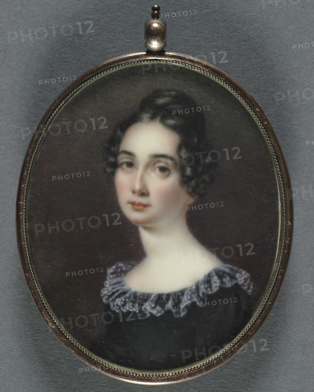 Portrait of a Woman, 1820. Anna Claypoole Peale (American, 1791-1878). Watercolor on ivory on a gilt metal locket with red leather case; framed: 7.1 x 6 cm (2 13/16 x 2 3/8 in.).