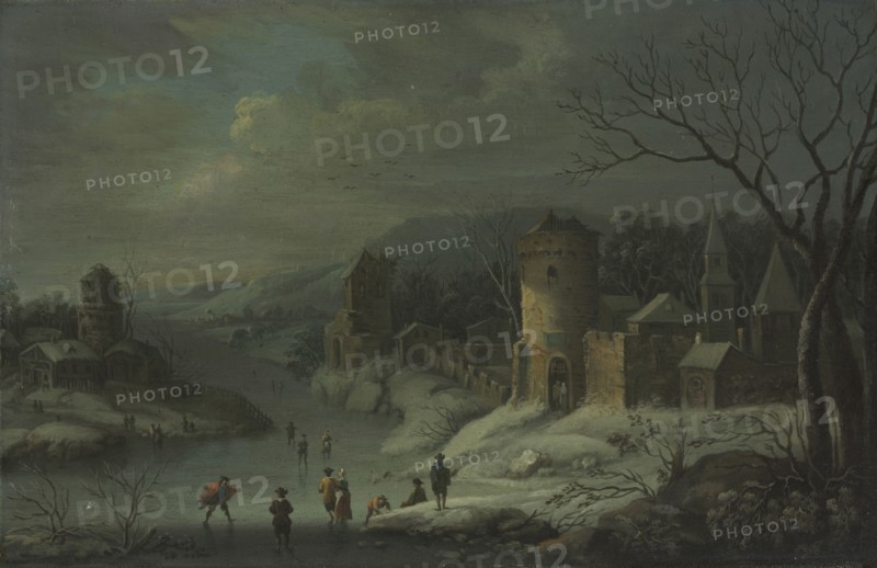Winter Landscape, c. 1680-1718. Attributed to Jan Griffier (Dutch, 1648-1718). Oil on copper, mounted on wood; framed: 32 x 41 x 4 cm (12 5/8 x 16 1/8 x 1 9/16 in.); unframed: 19.6 x 29 cm (7 11/16 x 11 7/16 in.).