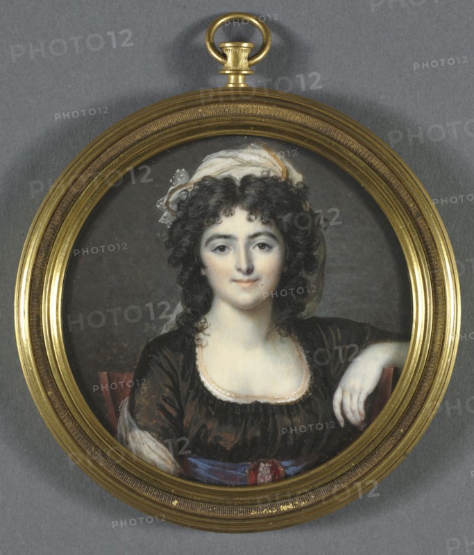 Portrait of a Woman in a Brown Dress, 1795. François Dumont (French, 1751-1831). Watercolor on ivory in a later ormolu/gilt metal frame; diameter: 7.4 cm (2 15/16 in.); diameter of frame: 9.3 cm (3 11/16 in.)