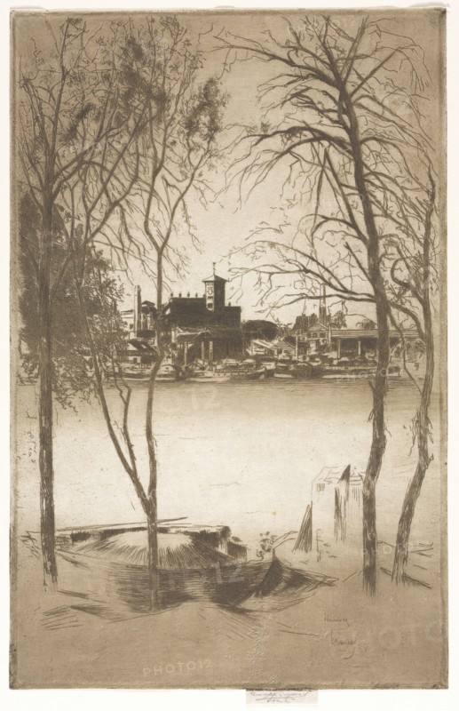 Laburnums and Battersea, 1889-1898. Theodore Roussel (French, 1847-1926). Etching and drypoint printed in brown ink