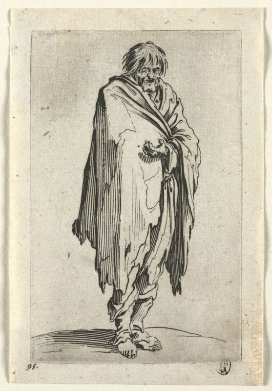 The Beggars: Beggar without Hat or Shoes , c. 1623. Jacques Callot (French, 1592-1635). Etching