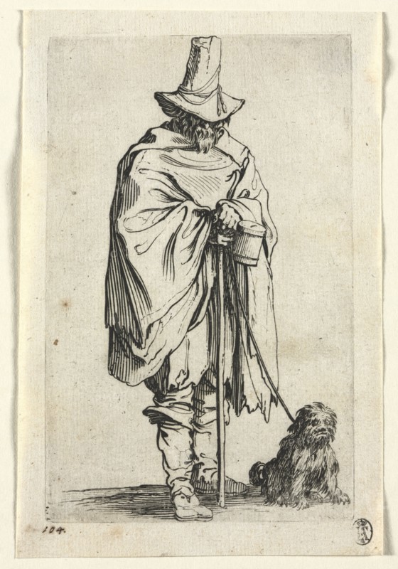 The Beggars: Blind Man with His Dog, c. 1623. Jacques Callot (French, 1592-1635). Etching; paper: 15.6 x 10.4 cm (6 1/8 x 4 1/8 in.); plate: 13.8 x 8.8 cm (5 7/16 x 3 7/16 in.).