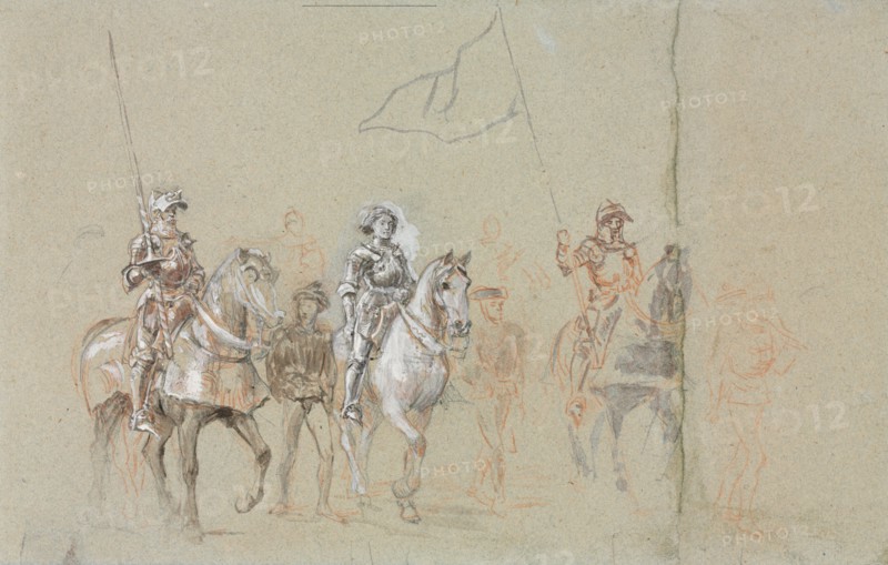 Joan of Arc, c. 1889. Ernest Meissonier (French, 1815-1891). Graphite, red chalk, colored washes, and black and white gouache; sheet: 18.8 x 30.3 cm (7 3/8 x 11 15/16 in.).