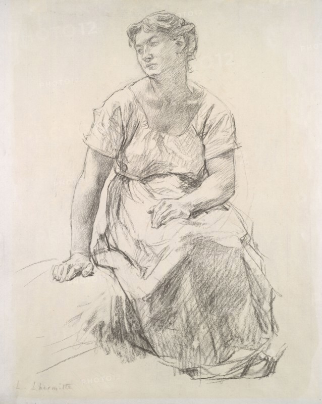Seated Peasant Woman, c. 1885. Léon Augustin Lhermitte (French, 1844-1925). Charcoal ; overall: 49.2 x 40 cm (19 3/8 x 15 3/4 in.).
