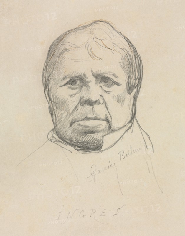 Portrait of Ingres. Albert-Ernest Carrier-Belleuse (French, 1824-1887). Graphite with brown ink; sheet: 16.4 x 13.2 cm (6 7/16 x 5 3/16 in.); matted: 23 x 20.2 cm (9 1/16 x 7 15/16 in.).