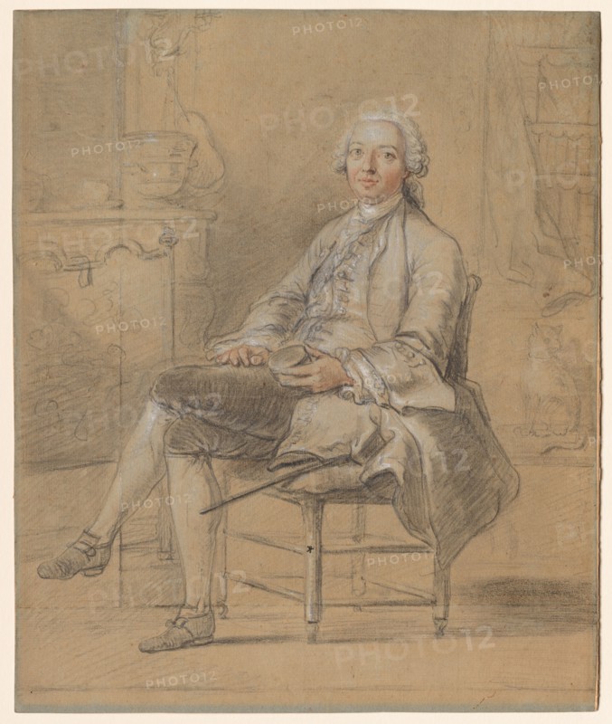 Seated Man Holding a Snuff Box, c. 1750-1760. Attributed to Louis Aubert (French). Black and red chalk, heightened with white; sheet: 37.5 x 31.4 cm (14 3/4 x 12 3/8 in.).