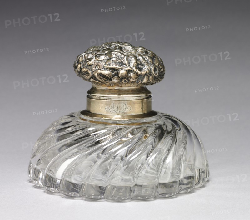 Inkwell, c. 1900 . George W. Shiebler (American, 1846-1920). Swirl glass and silver; overall: 11.5 x 14.6 cm (4 1/2 x 5 3/4 in.).