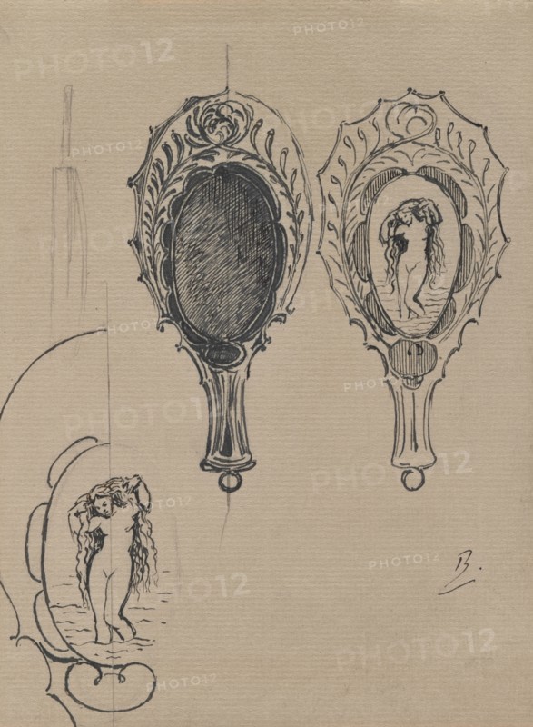 Design for a Hand Mirror, c. 1900-1902. Félix Bracquemond (French, 1833-1914). Ink on paper; sheet: 18.6 x 13.7 cm (7 5/16 x 5 3/8 in.); framed: 62 x 45 cm (24 7/16 x 17 11/16 in.).